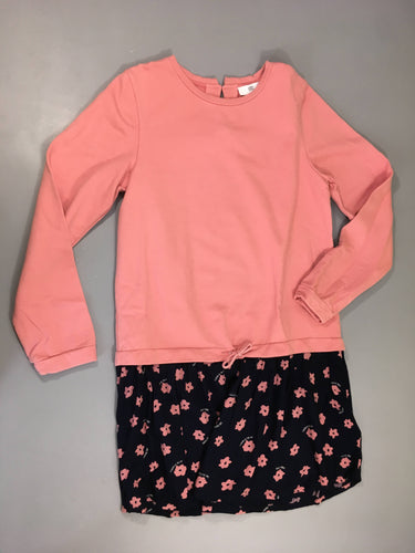 Robe m.l bi-matière, molleton rose, coton bleu fleurs, moins cher chez Petit Kiwi