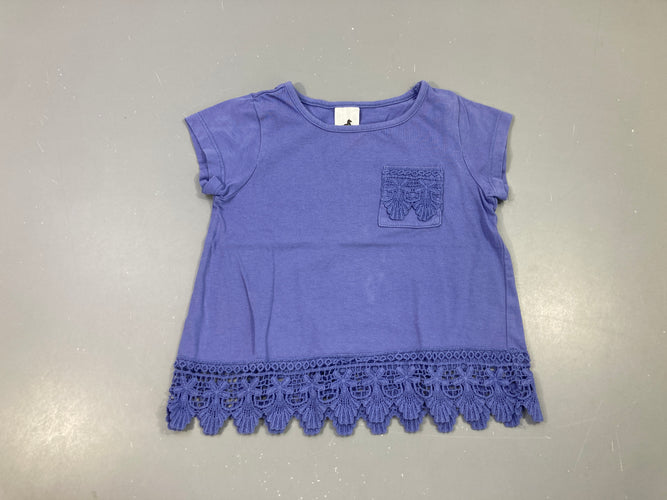 T-shirt m.c bleu poche dentelle, moins cher chez Petit Kiwi