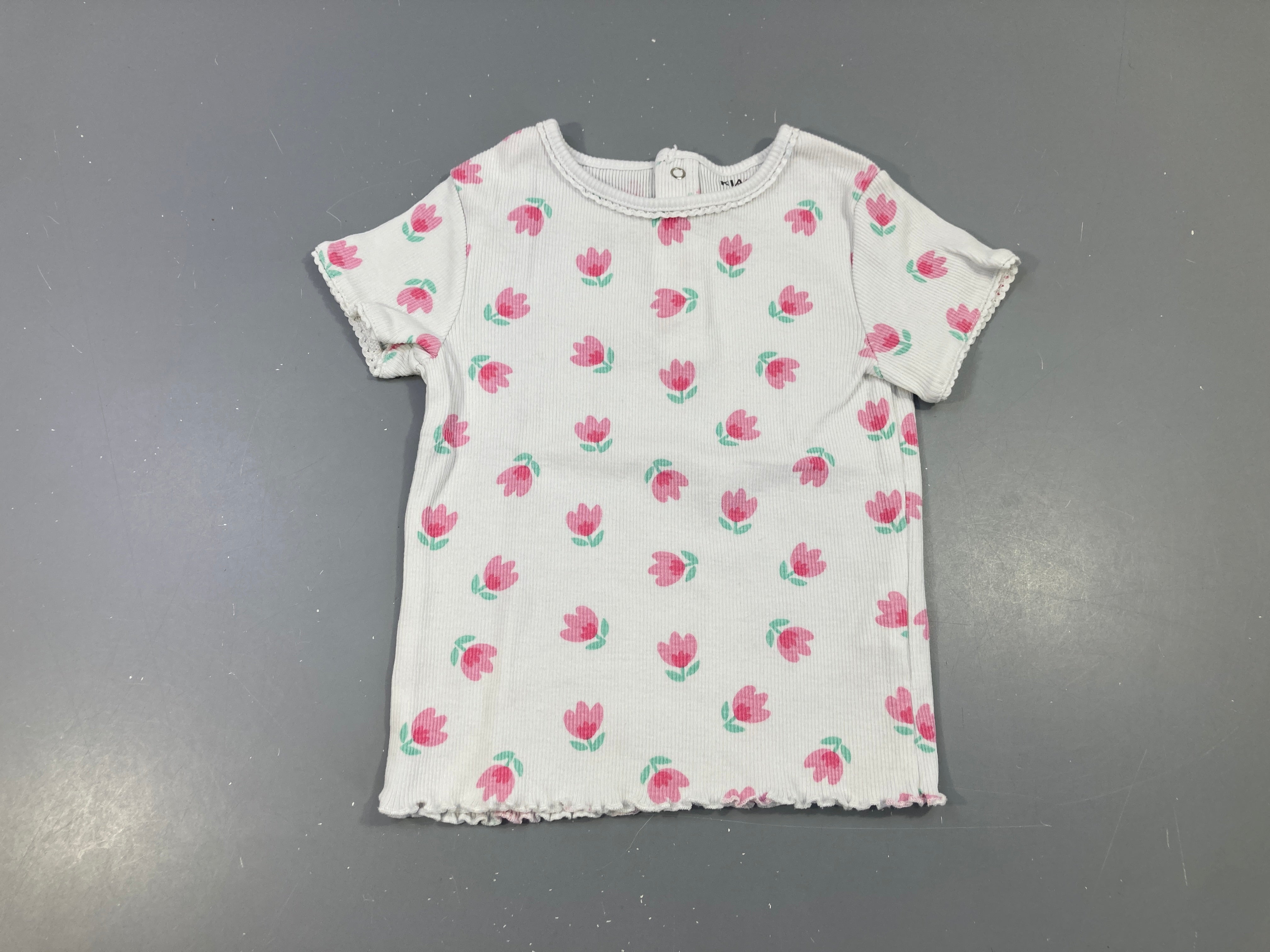 T-shirt m.c blanc côtelé fleurs