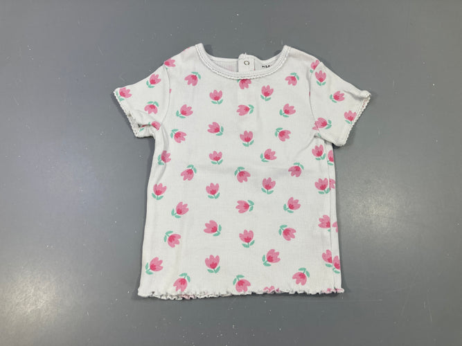 T-shirt m.c blanc côtelé fleurs, moins cher chez Petit Kiwi