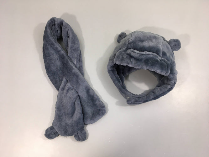 Bonnet + écharpe bleu veloudouxn T1, moins cher chez Petit Kiwi