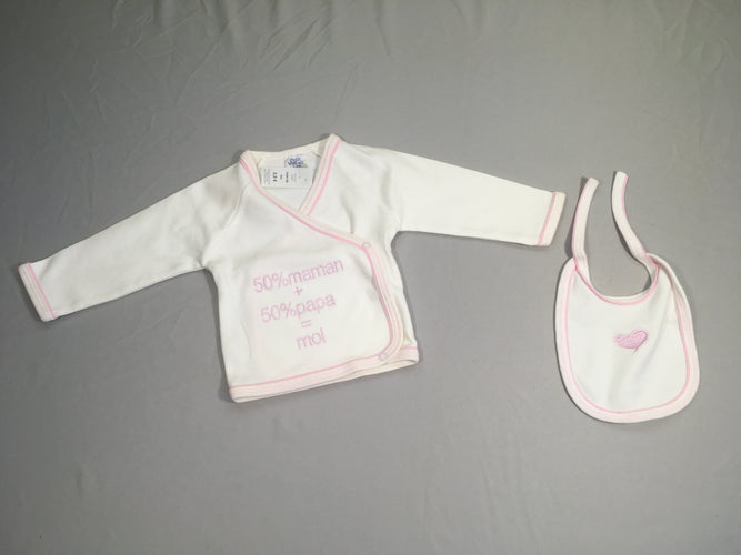 Brassière croisée blanc/rose 50%+50%=moi + bavoir, moins cher chez Petit Kiwi