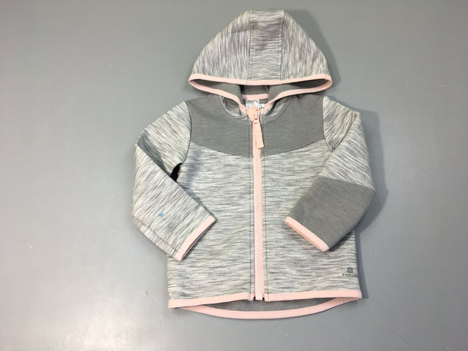 Sweat zippéà capuche gris flammé/rose, moins cher chez Petit Kiwi