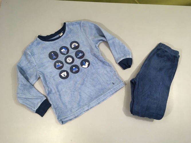 Pyjama 2pcs velours bleu igloo, moins cher chez Petit Kiwi