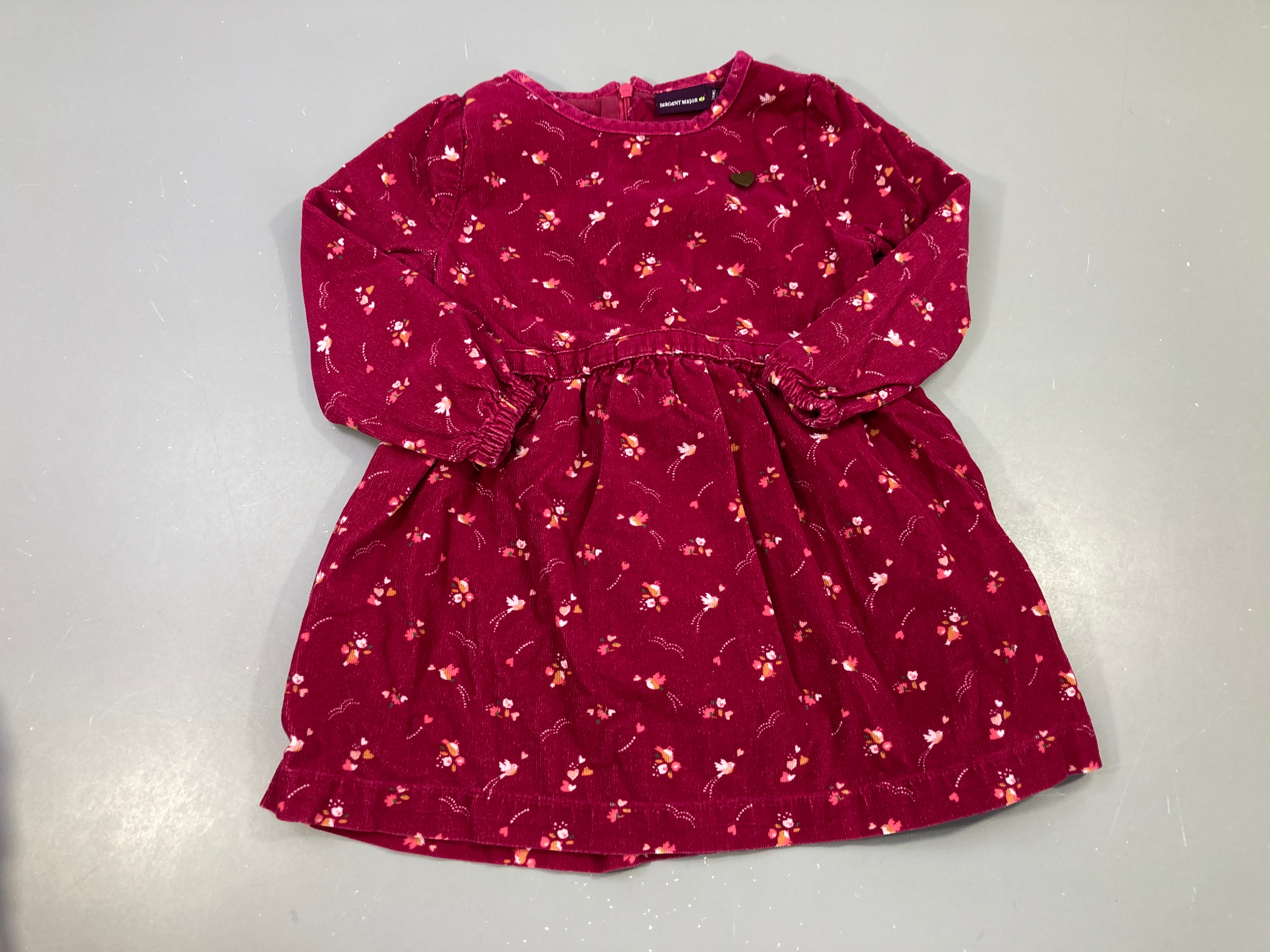 Robe m.l velours côtelé rose oiseaux coeur