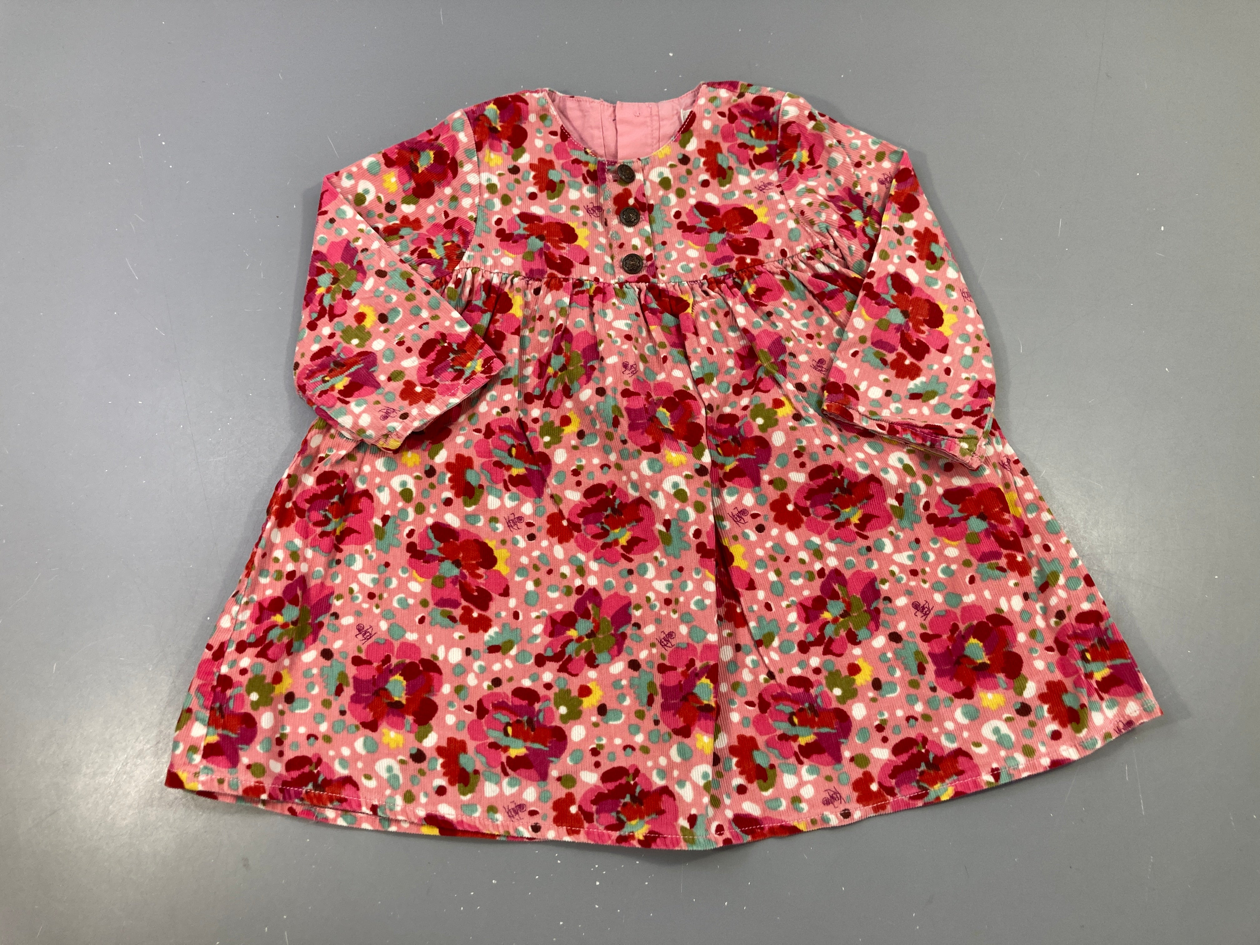 Robe m.l velours côtelé rose fleurs