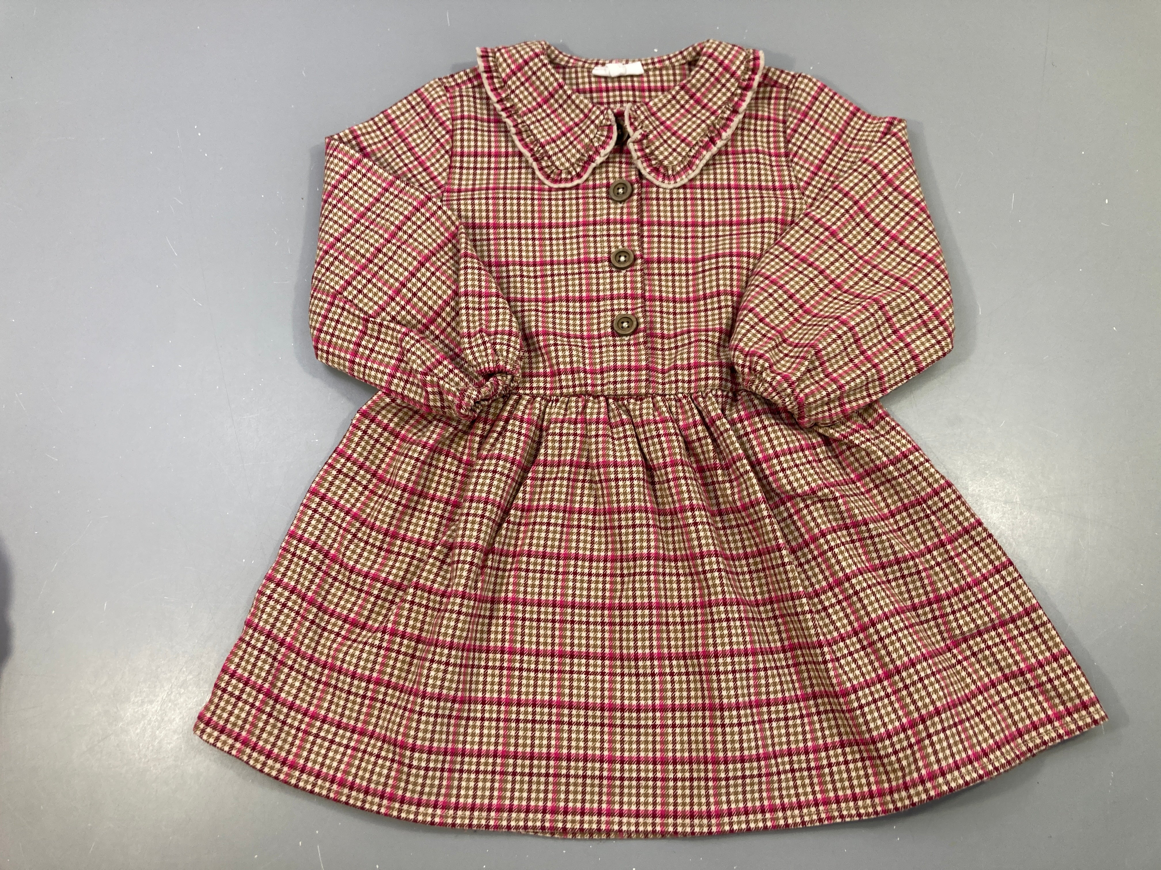 Robe m.l flanelle carreaux rose/kaki/beige