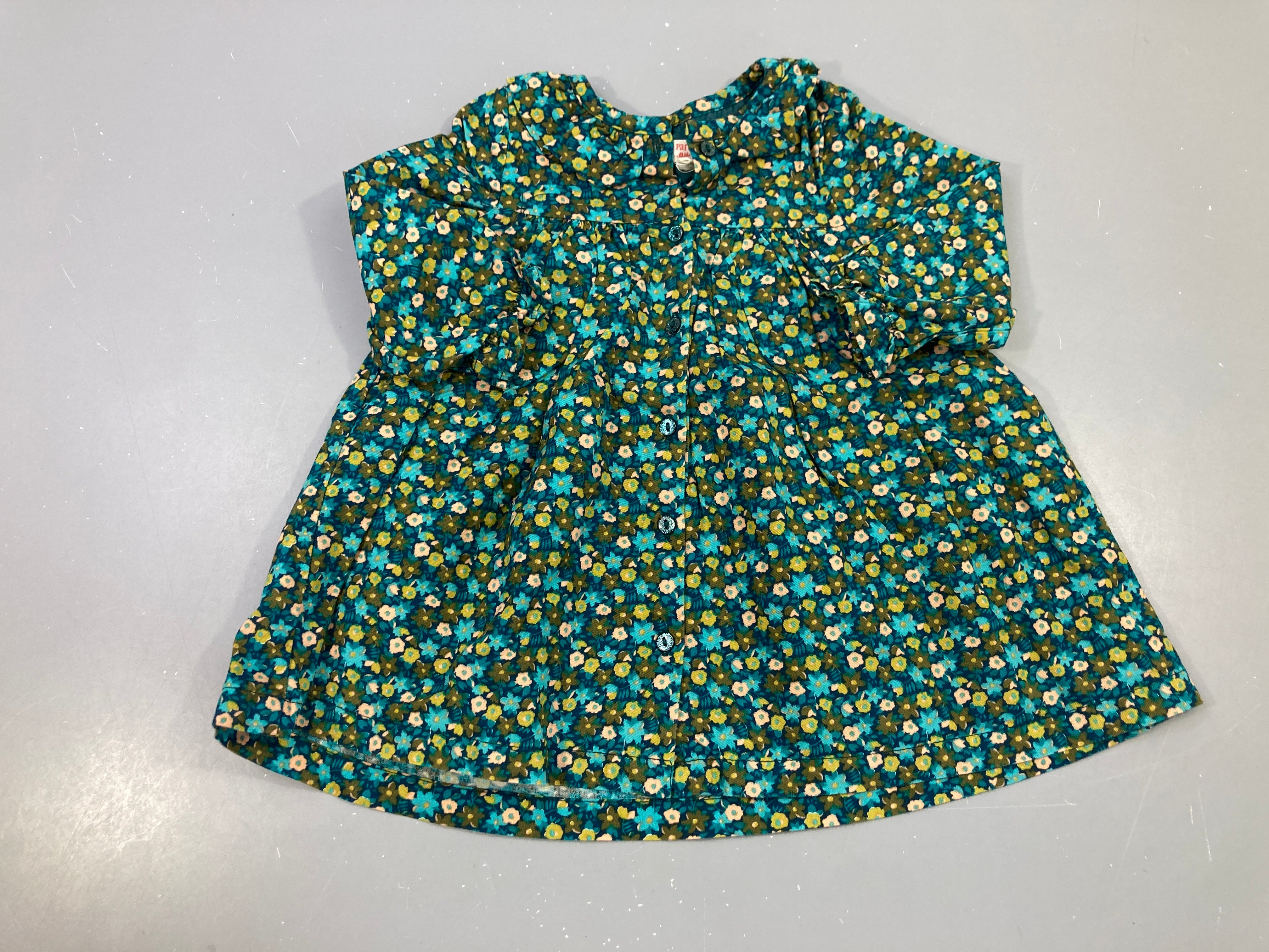 Robe m.l fleurie bleu/vert/rose pâle col