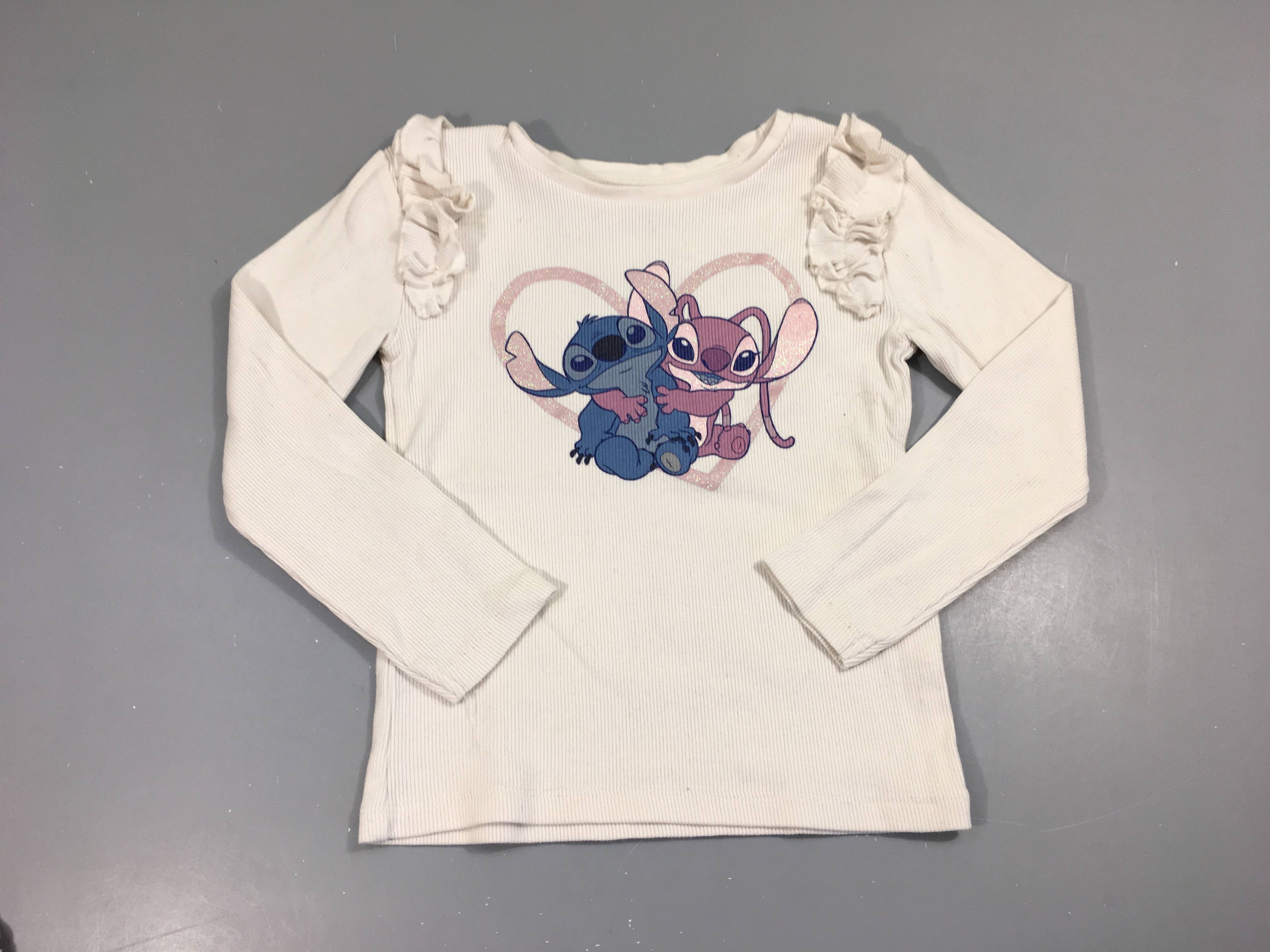 T-shirt m.l blanc côtes Stitch