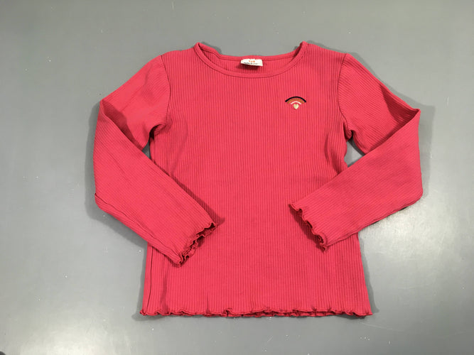 T-shirt m.l côtes rose vif coeur, moins cher chez Petit Kiwi