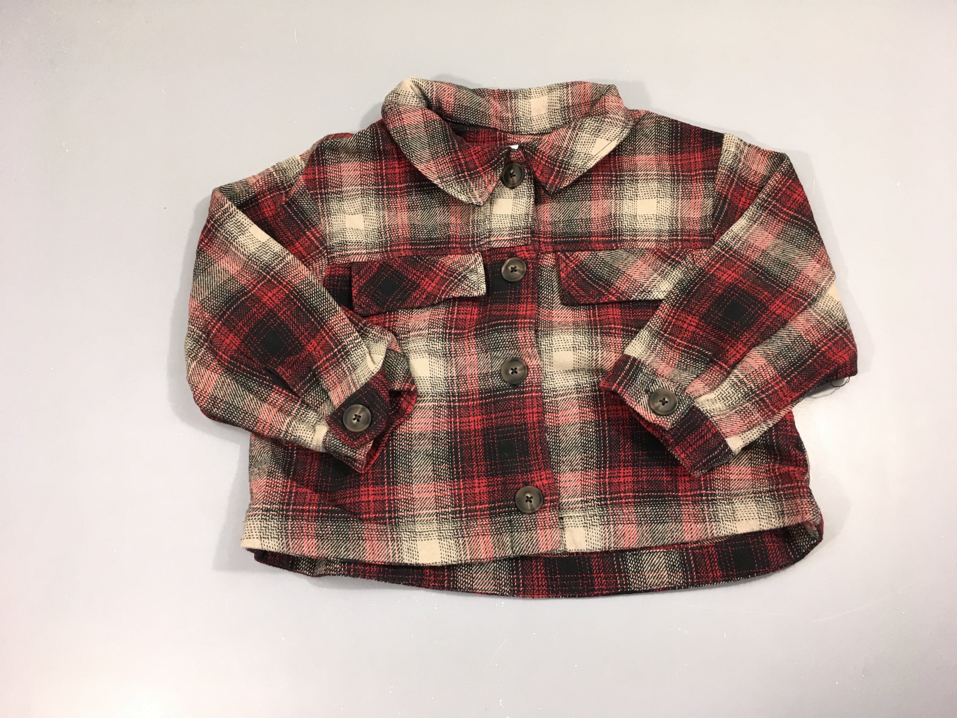 Chemisier court flanelle à carreaux beige/rouge/noir