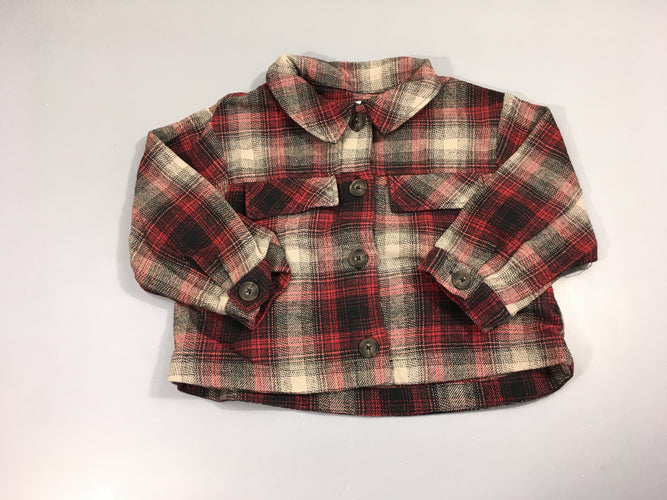 Chemisier court flanelle à carreaux beige/rouge/noir, moins cher chez Petit Kiwi