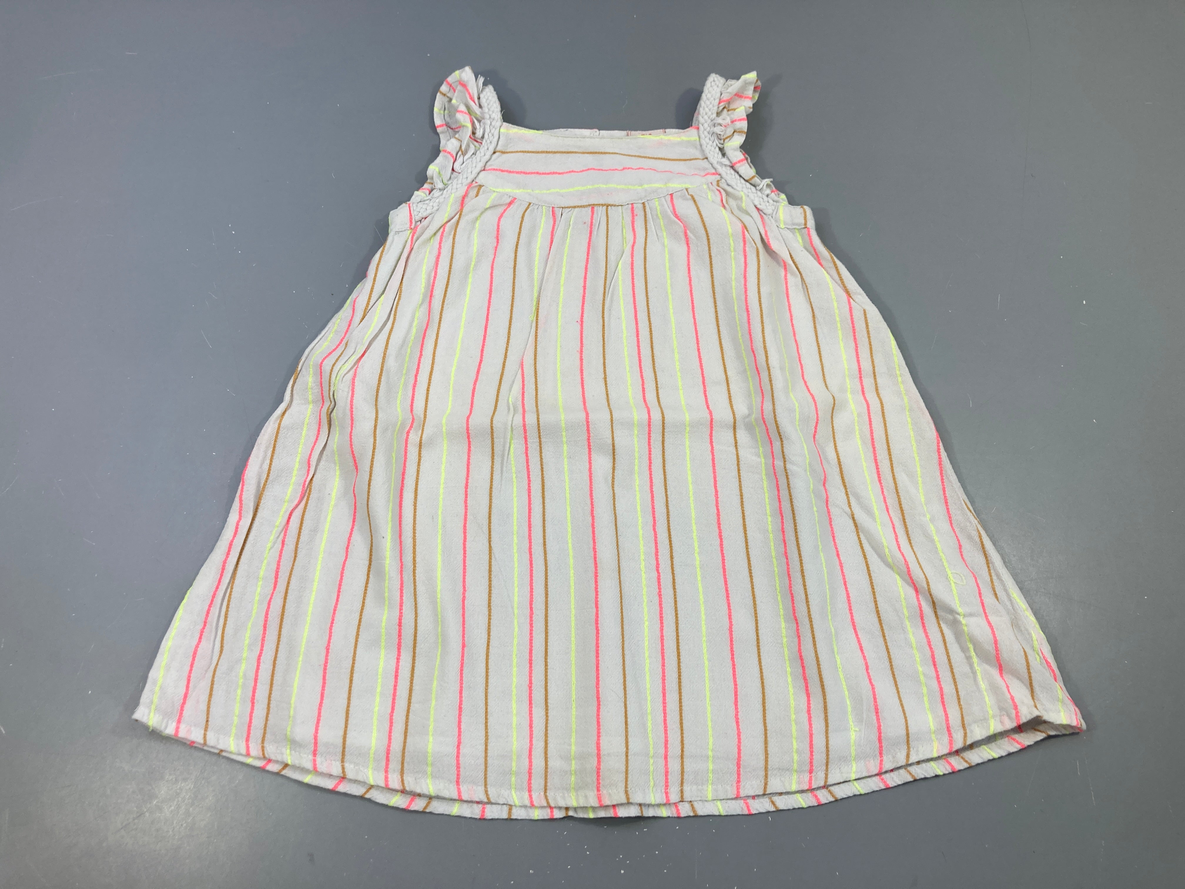 Robe s.m écru ligné corail/jaune néon
