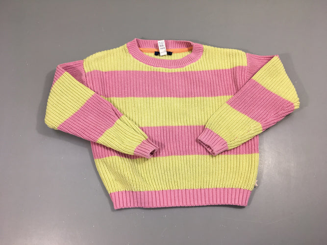 Pull rose rayé jaune, moins cher chez Petit Kiwi