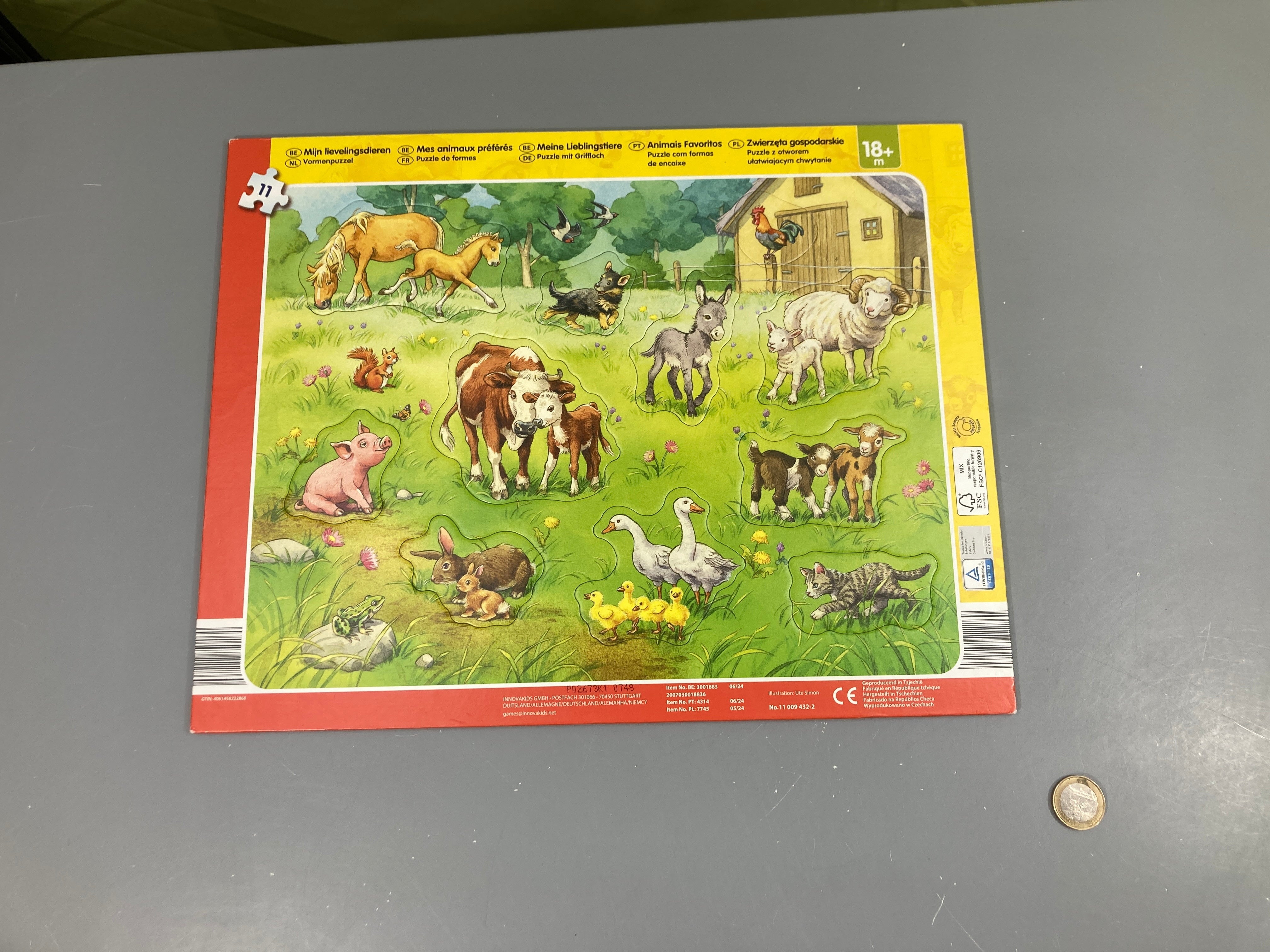 Planche Puzzle cartonnée Mes aniamux préférés  11 pcs +18m