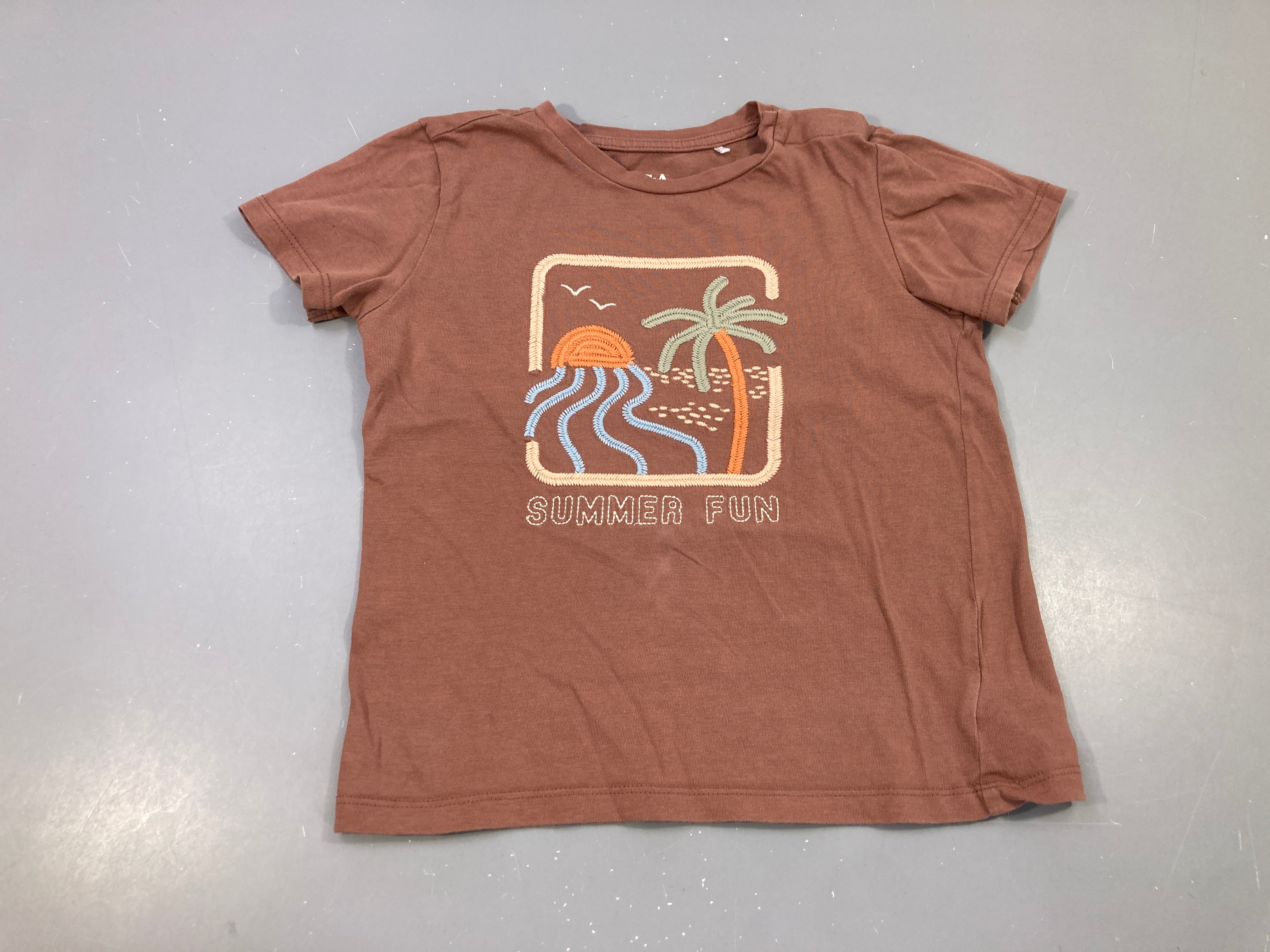 T-shirt m.c brun broderies palmier summer fun