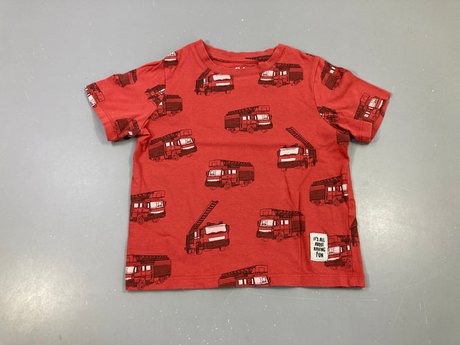 T-shirt m.c rouge camions pompier, moins cher chez Petit Kiwi