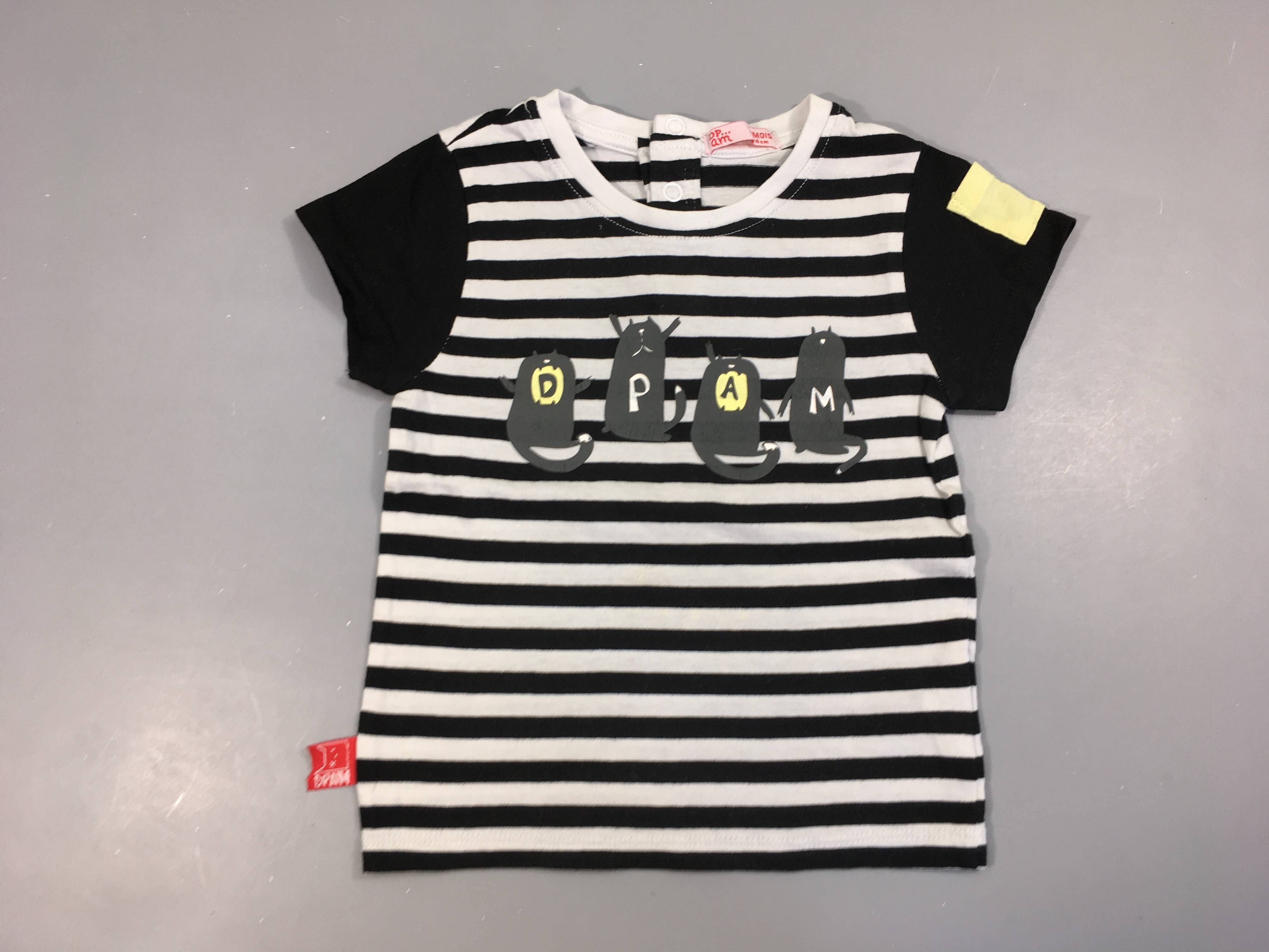 T-shirt m.c noir rayé blanc monstres