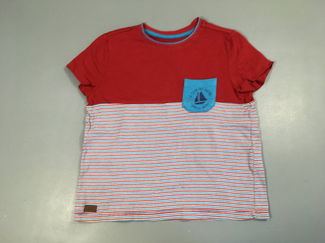 T-shirt m.c rouge rayé blanc/bleu poche, moins cher chez Petit Kiwi