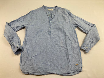 Chemise bleu chiné 30% lin-Petite tache arrière manche