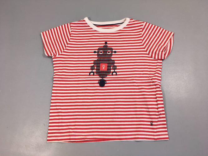 T-shirt m.c blanc rayé rouge robot, moins cher chez Petit Kiwi