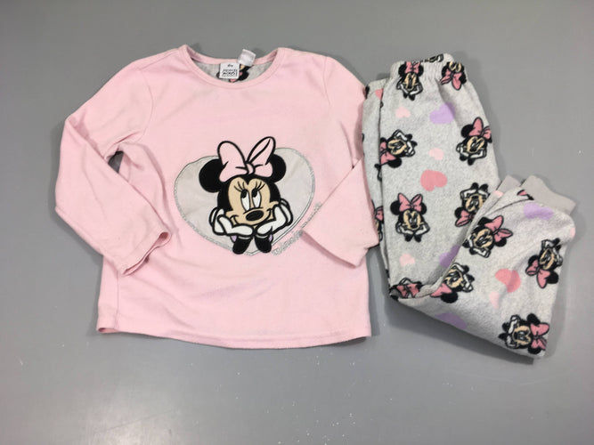 Pyjama 2 pcs polar rose/gris chiné Minnie, moins cher chez Petit Kiwi