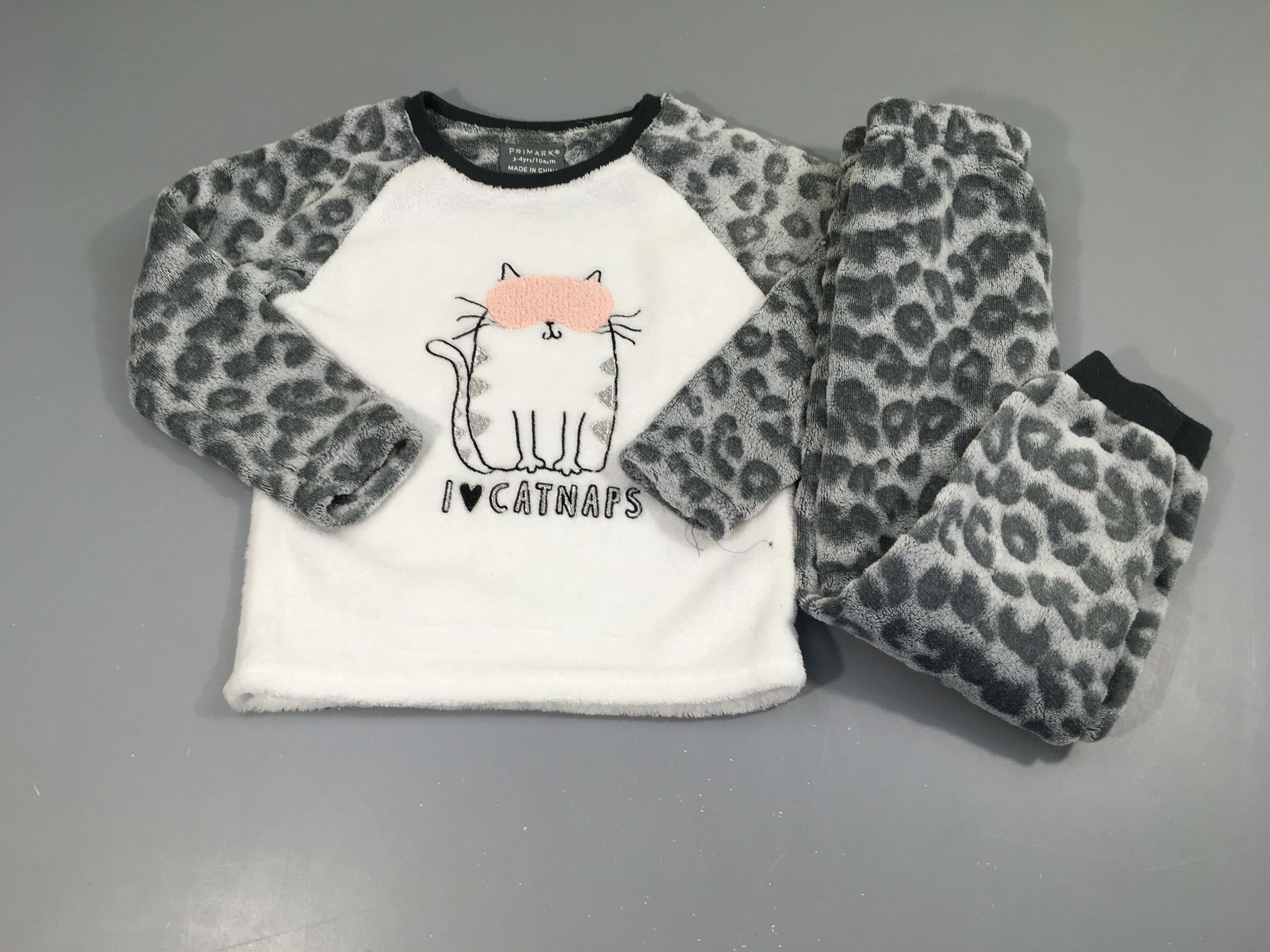 Pyjama 2pcs velours blanc/gris chat