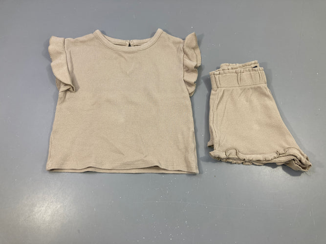 T-shirt m.c texturé beige + short, moins cher chez Petit Kiwi