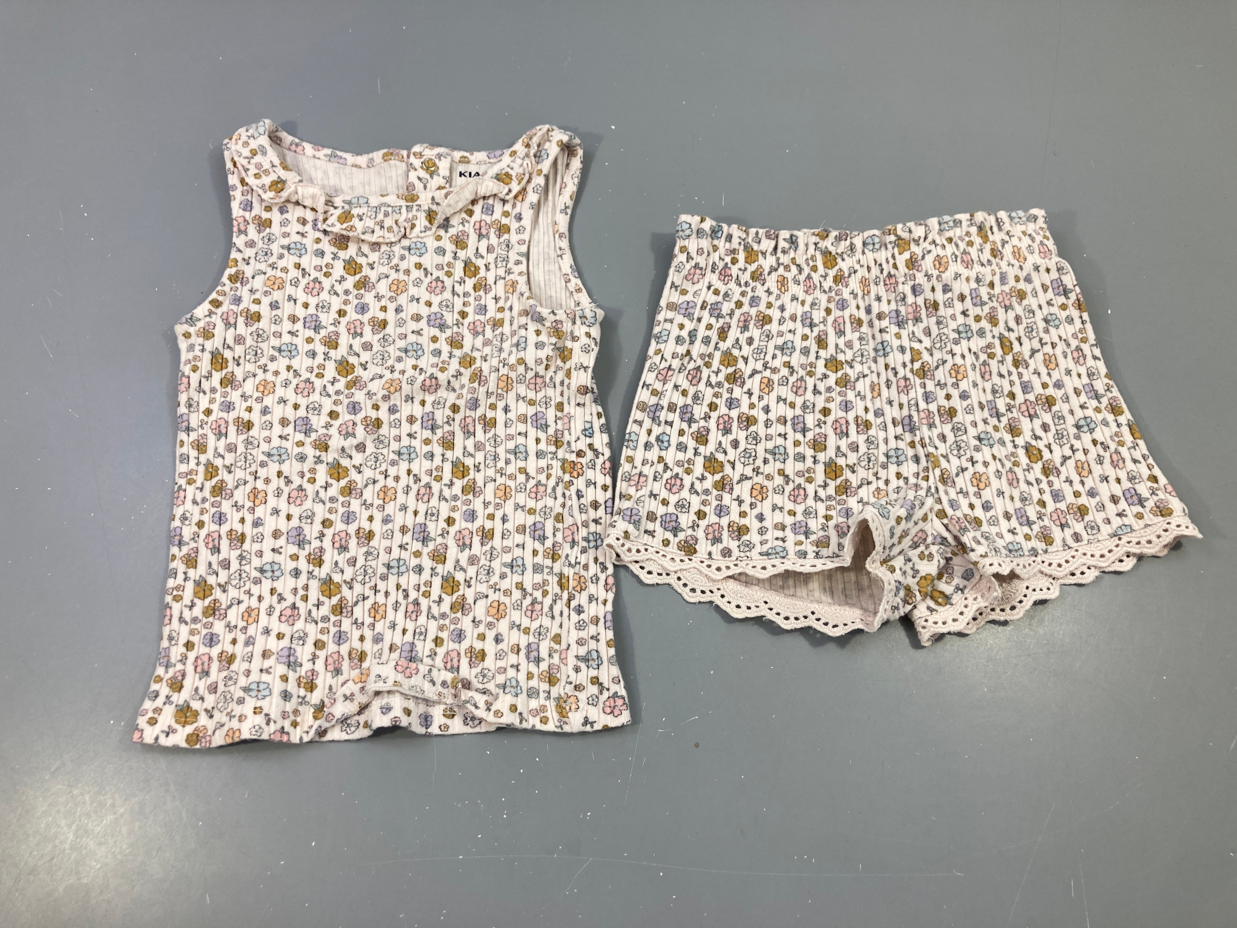 Pyjashort 2pcs jersey côtelé blanc fleuri