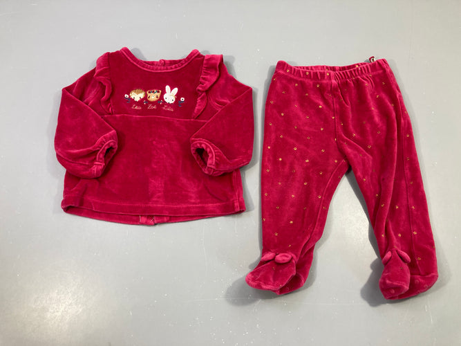 Pyjama 2pcs velours rose animaux, moins cher chez Petit Kiwi