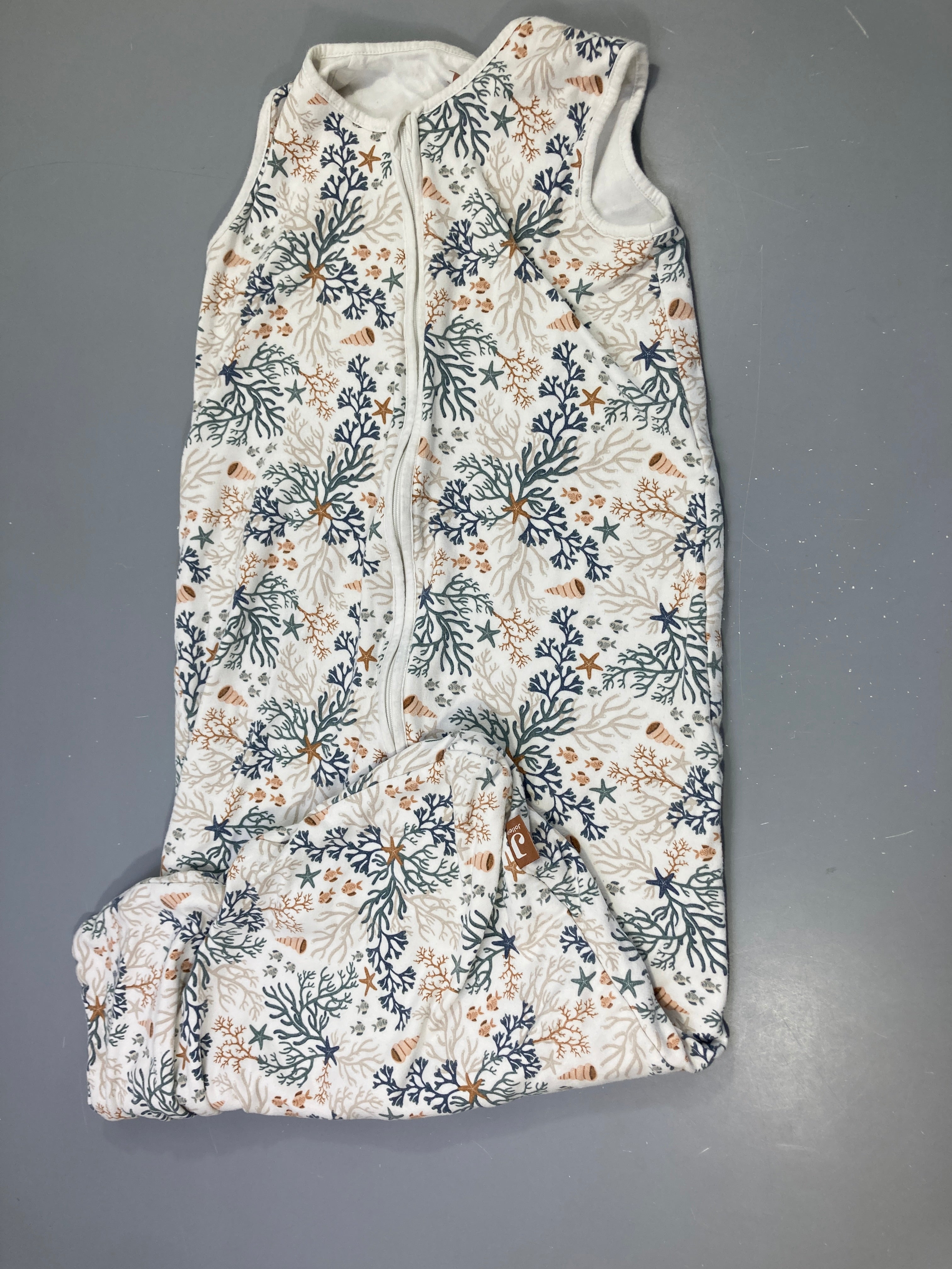 Sac de couchage s.m jersey blanc motif océan corail Jollein, légèrement bouloché