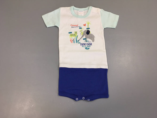 Combishort jersey blanc/bleu éléphant, moins cher chez Petit Kiwi