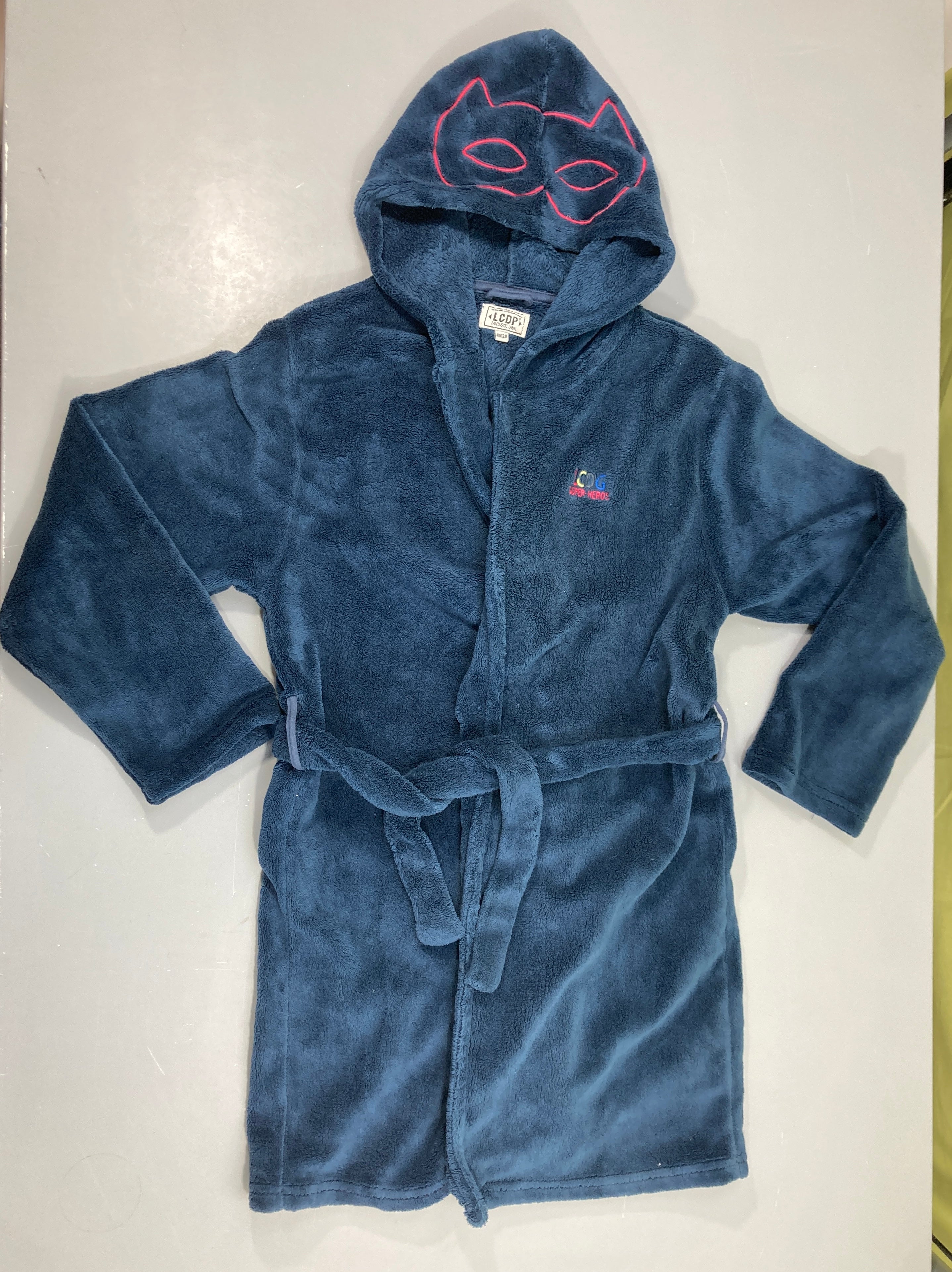 Peignoir velours bleu foncé à capuche masque