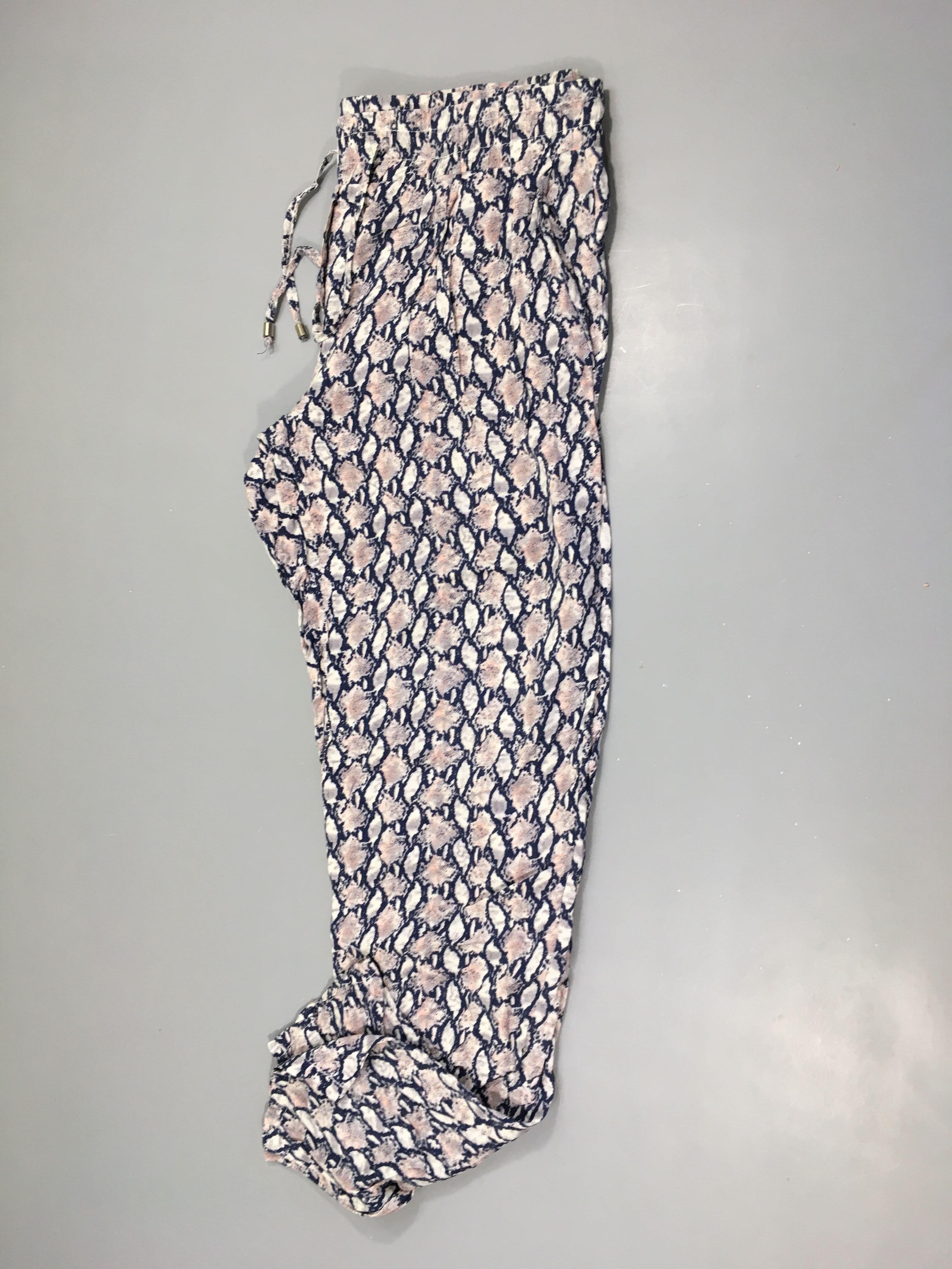 Pantalon fluide motifs bleu/rose pâle