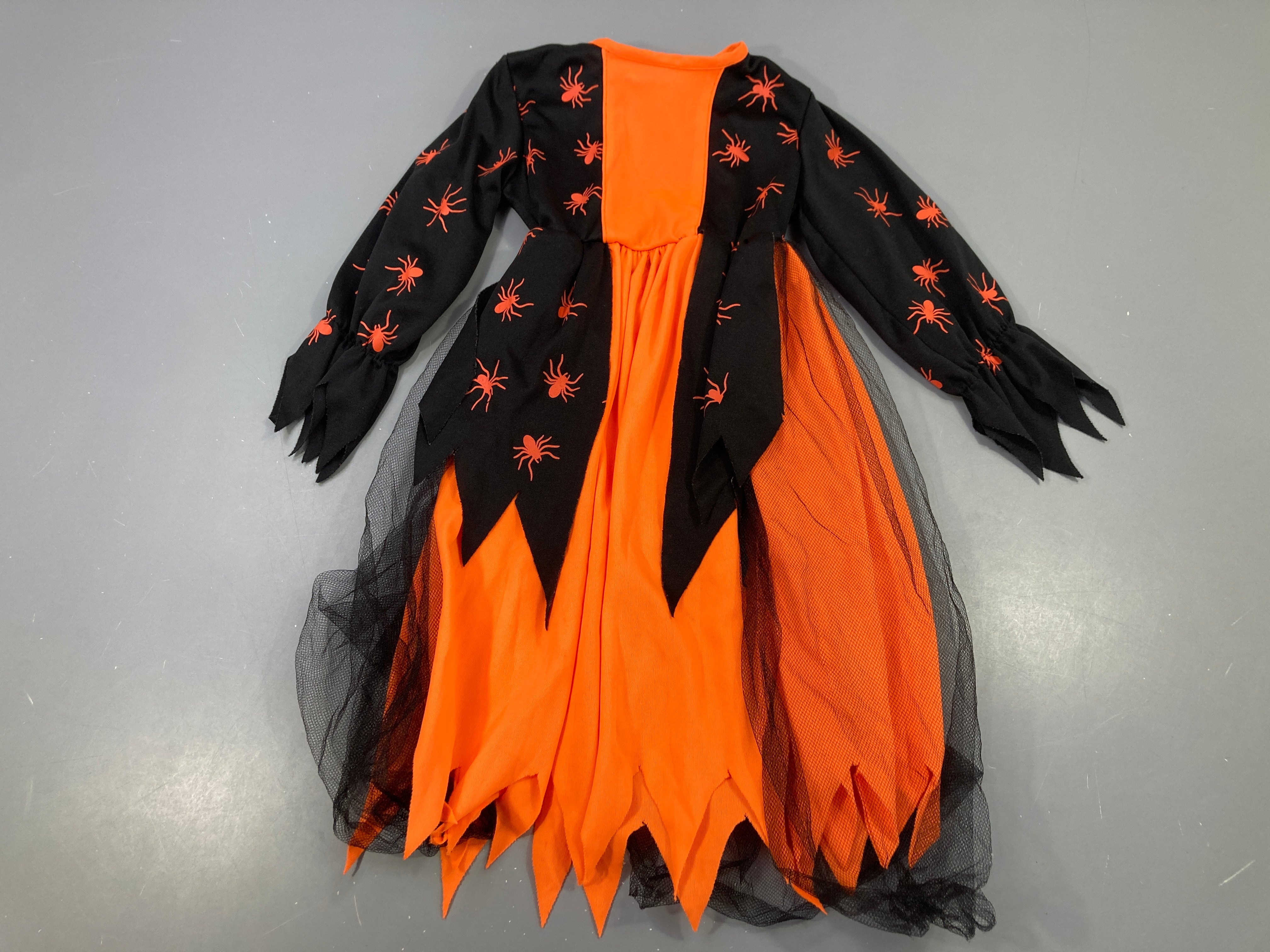 Déguisement Halloween Robe sorcière noir/orange araignées