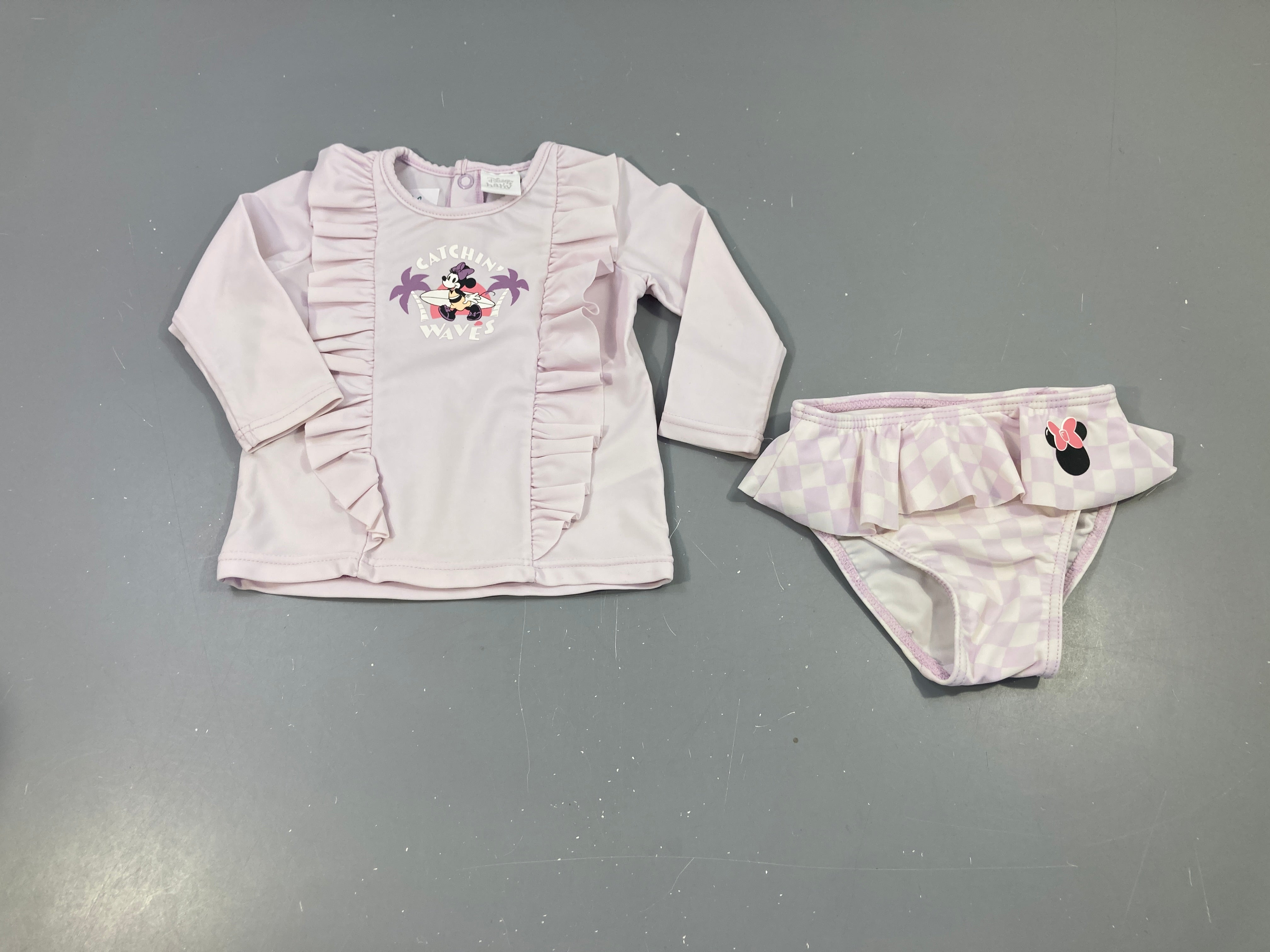 T-shirt m.l anti-uv lavande Minnie + culotte carreaux