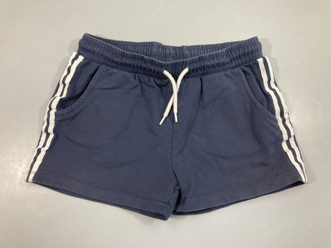 Short molleton bleu foncé bandes blanches latérales, moins cher chez Petit Kiwi