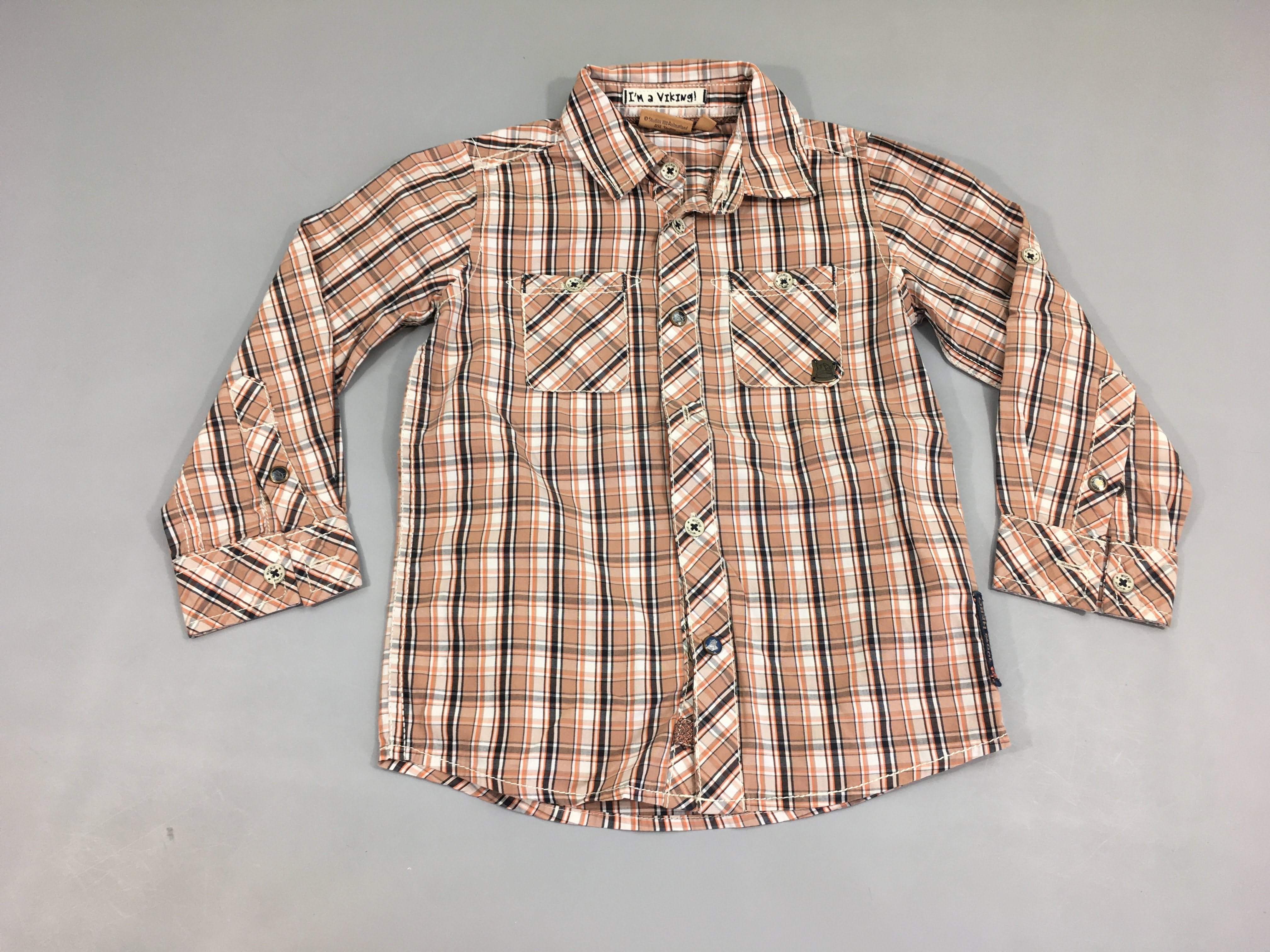 Chemise m.l à carreaux brun-gris Wickie