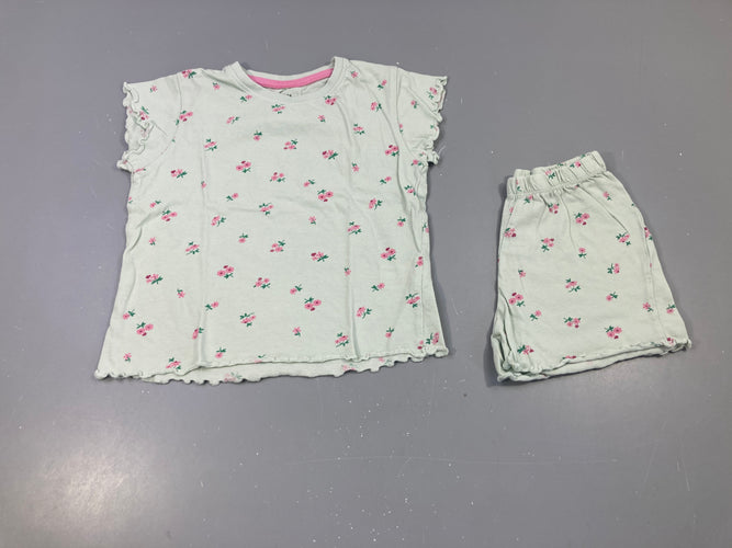 Pyjashort 2pcs jersey bleu clair fleuri, légèrement bouloché, moins cher chez Petit Kiwi