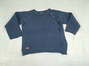 Pull bleu texturé boutons biais col