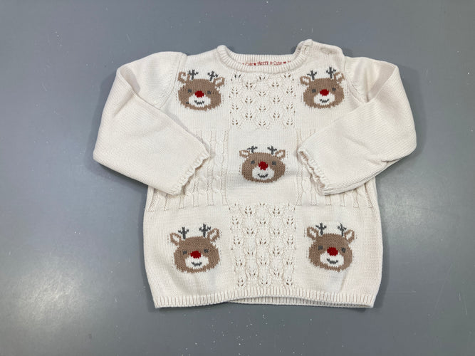 Pull blanc renne Noël, moins cher chez Petit Kiwi
