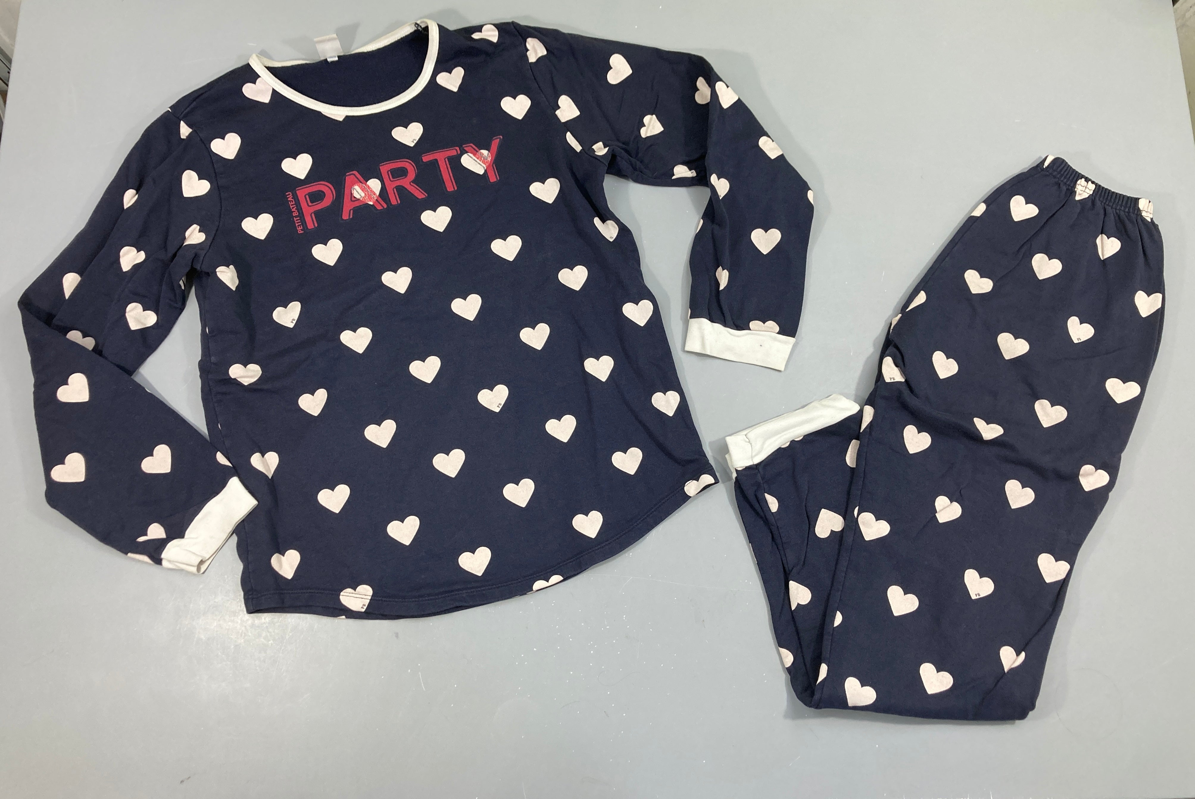 Pyjama 2pcs jersey bleu foncé coeurs Party