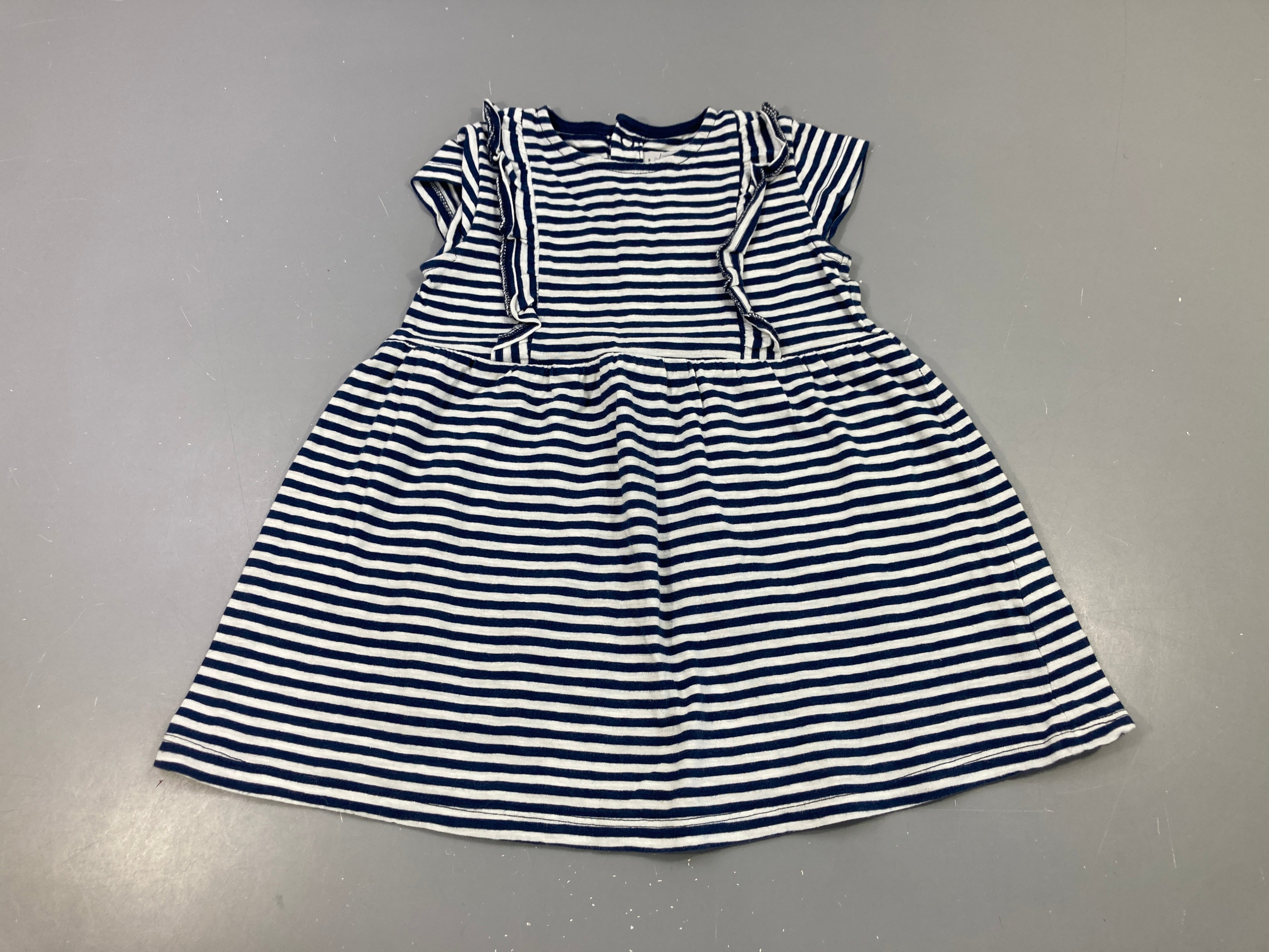Robe m.c jersey rayé blanc/bleu foncé, légèrement bouloché