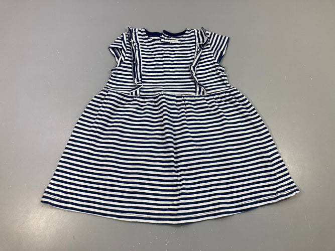 Robe m.c jersey rayé blanc/bleu foncé, légèrement bouloché, moins cher chez Petit Kiwi