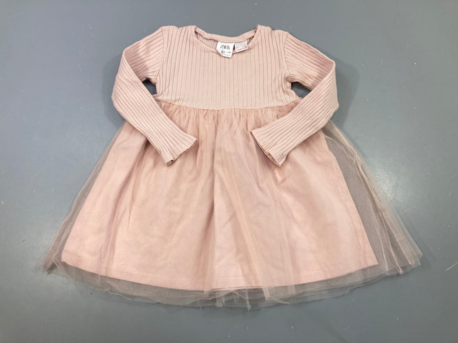 Robe m.l haut jersey côtelé rose, bas tulle, moins cher chez Petit Kiwi