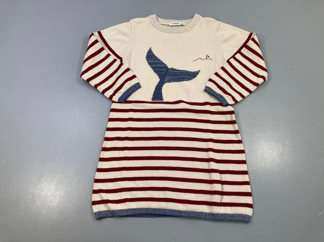 Robe pull m.l beige rayé rouge baleine, légèrement bouloché, moins cher chez Petit Kiwi