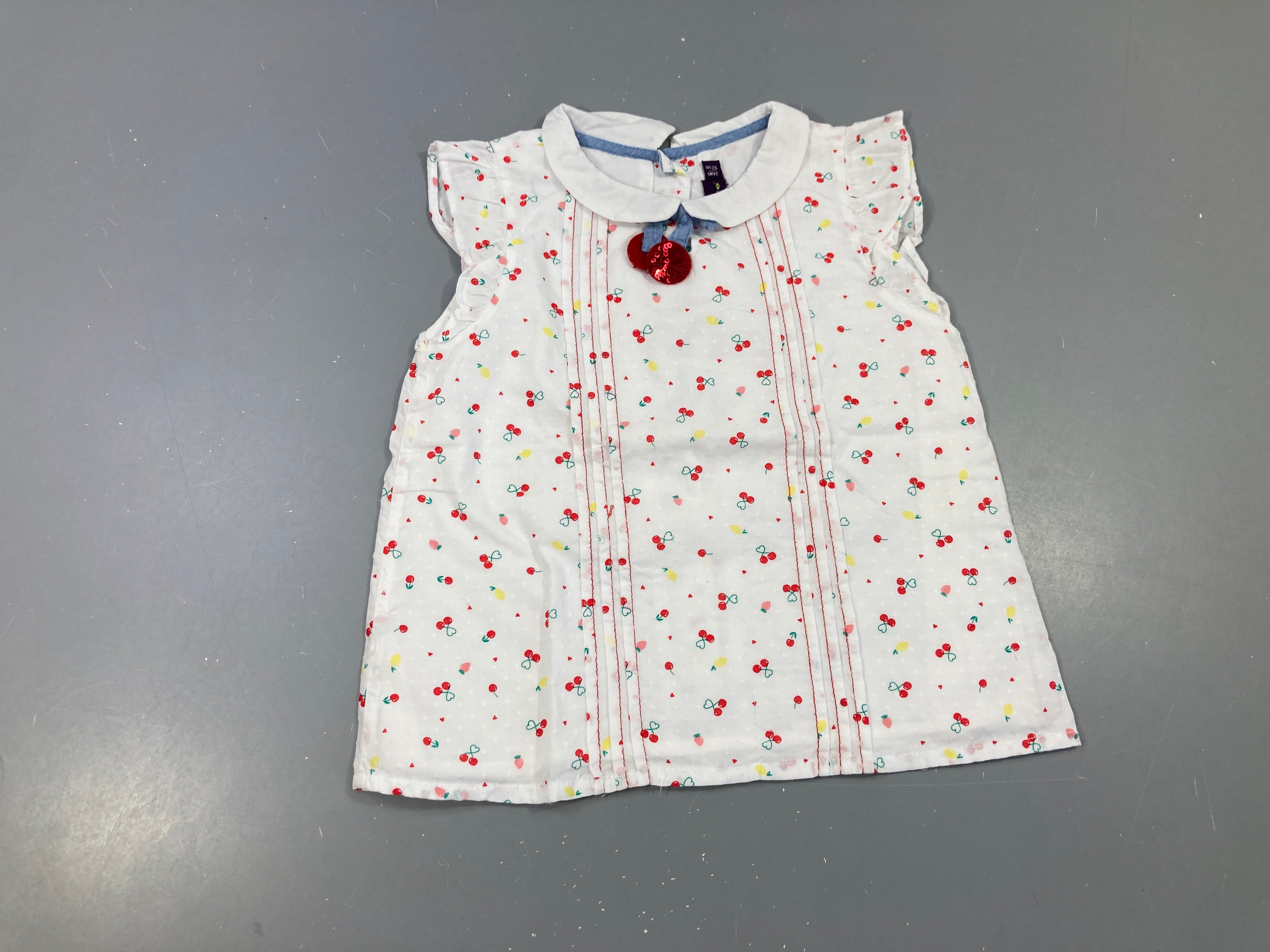 Blouse m.c blanche cerises col