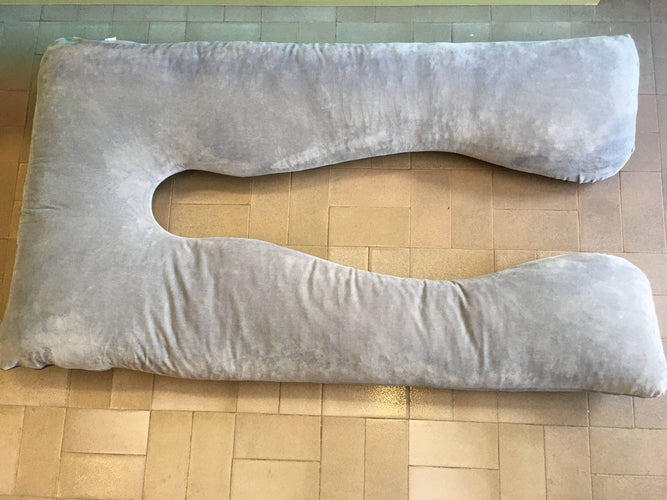 Coussin de grossesse et allaitement XXL, velours gris, moins cher chez Petit Kiwi