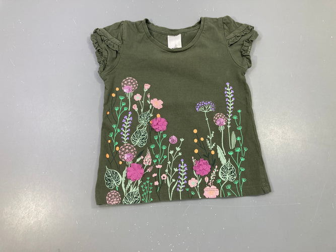 T-shirt m.c kaki fleuri sequins, moins cher chez Petit Kiwi