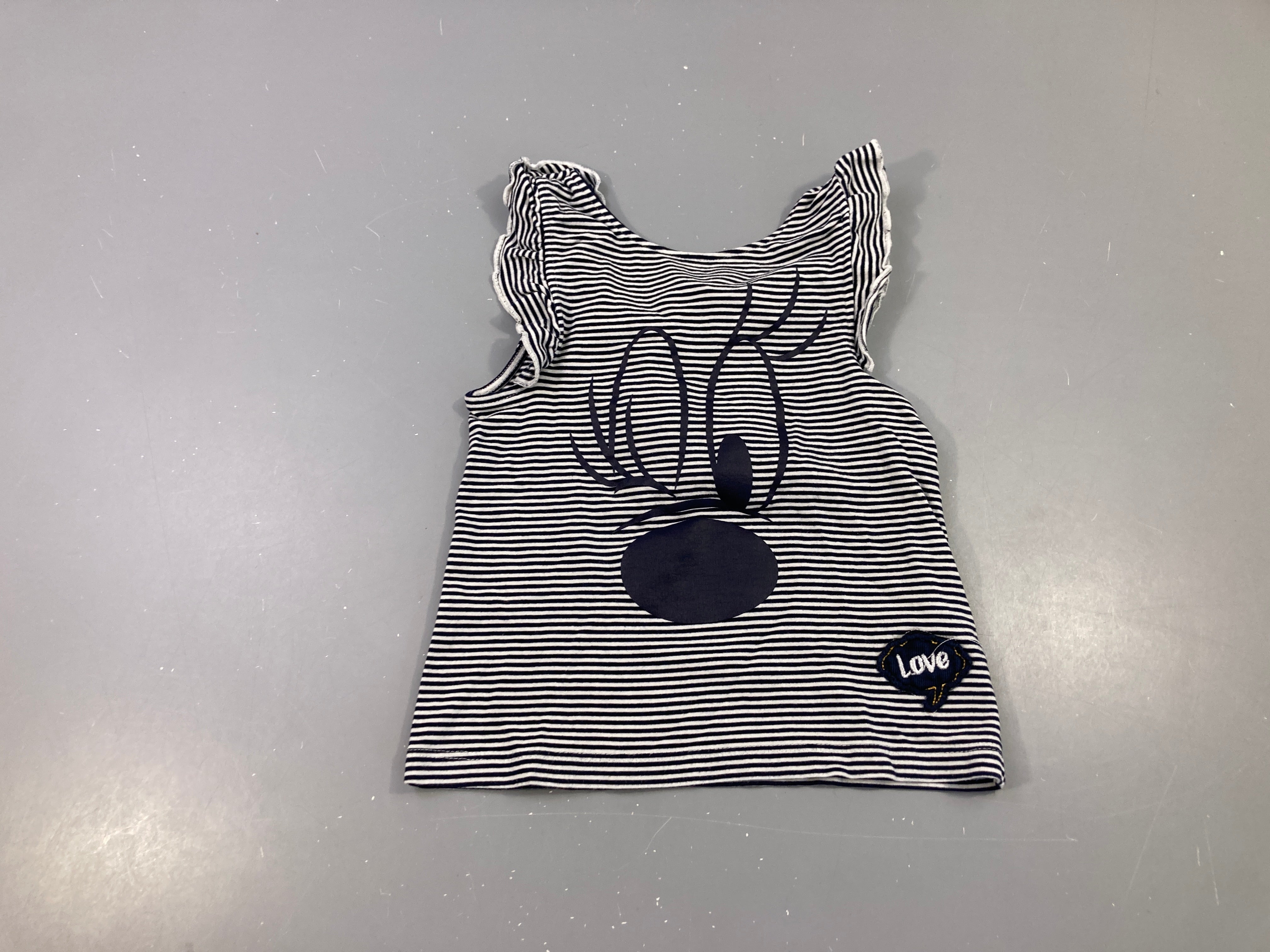 T-shirt m.c blanc rayé noir minnie, noeud dans le dos